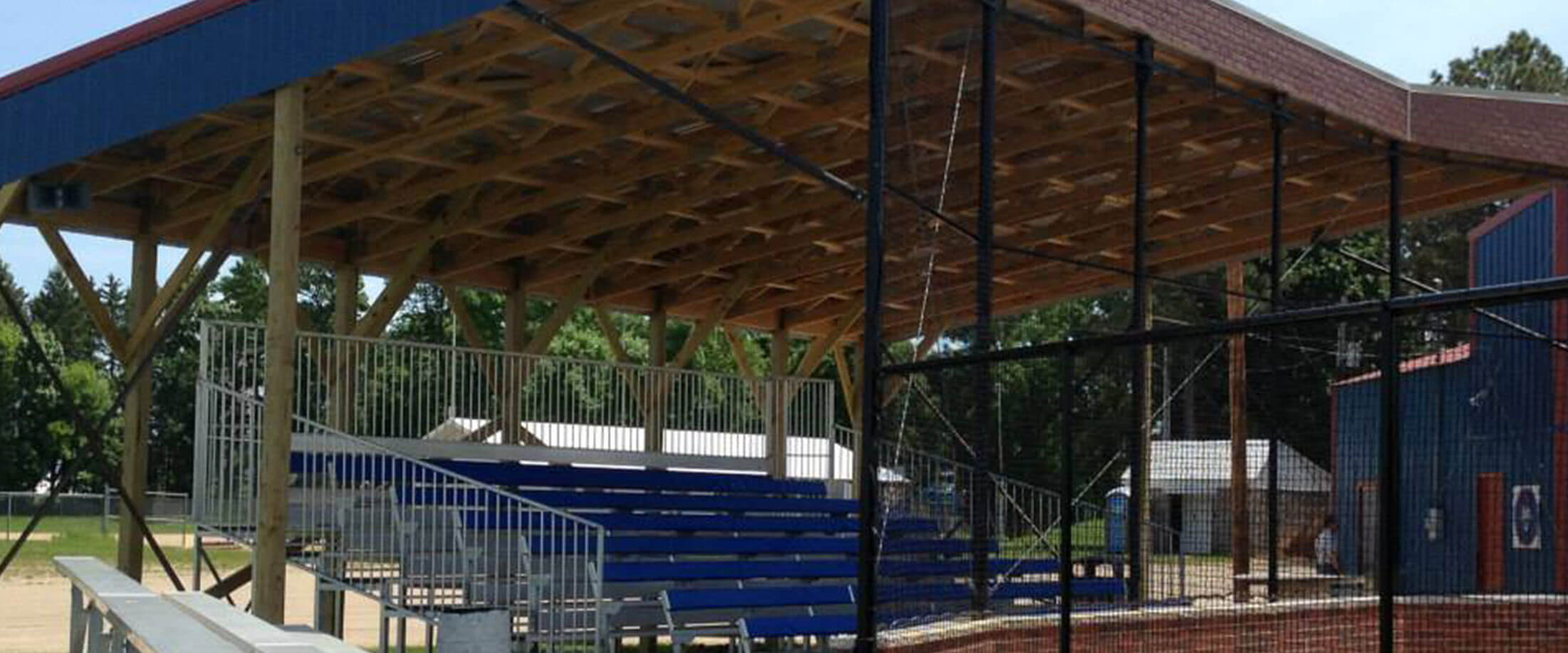 Baseball stands and overhead awning built using materials supplied by Lifestyle Lumber